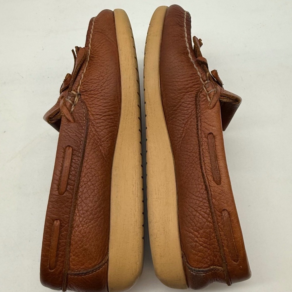 SAS Kiltie Womens 7.5 W Cognac Brown Pebbled Leather Moccasin Loafers Fringe - Picture 8 of 9